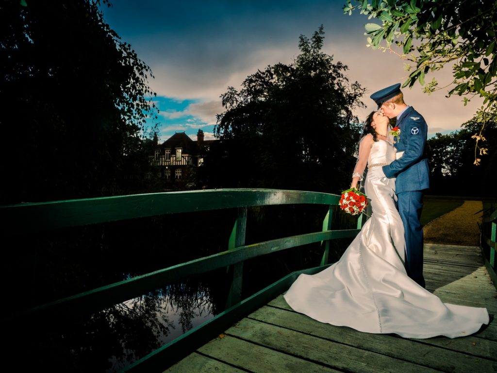 bride and groom in uniform